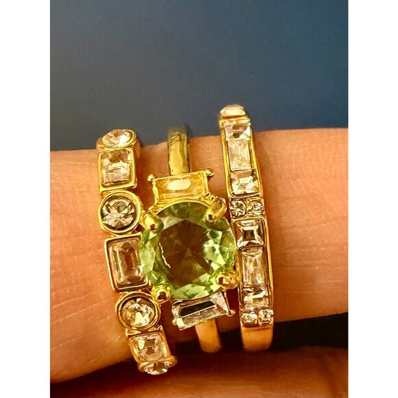 3set gold-plated rings light green solitaire Size 8 two clear bands CZ stones - Picture 5 of 5